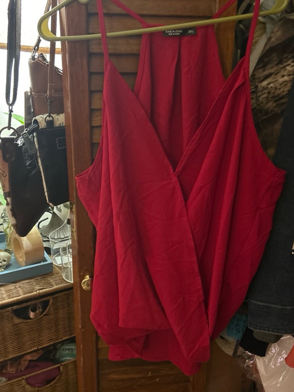 SHEIN Red Wrap-Front Spaghetti Strap Camisole